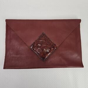 Vintage David Mehler Dame Leather Envelope Clutch Snakeskin Detail Brown